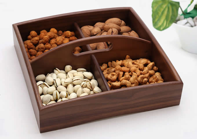  Bamboo Wooden Display Plate Tray Dish with Dividers
