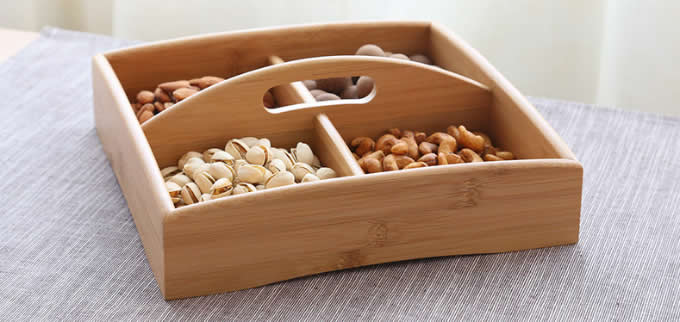  Bamboo Wooden Display Plate Tray Dish with Dividers