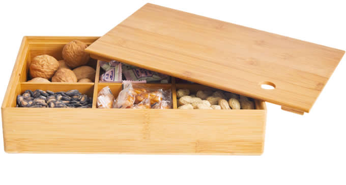  Bamboo Nuts Snacks Storage Box with Dividers 