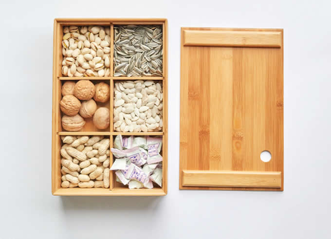  Bamboo Nuts Snacks Storage Box with Dividers 