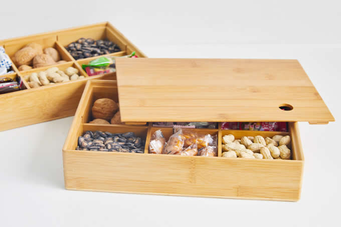  Bamboo Nuts Snacks Storage Box with Dividers 