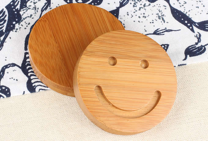 Wood Smiley Face Coaster Set of 5 