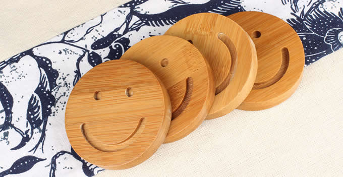 Wood Smiley Face Coaster Set of 5 