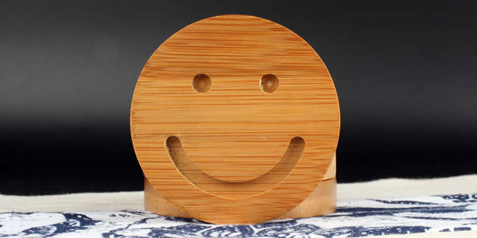 Wood Smiley Face Coaster Set of 5 