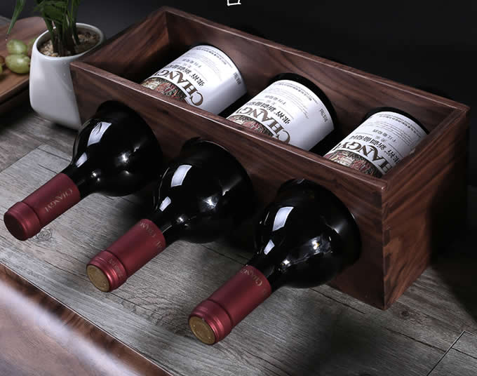 Black Walnut Wooden 3-bottle Wine Rack 