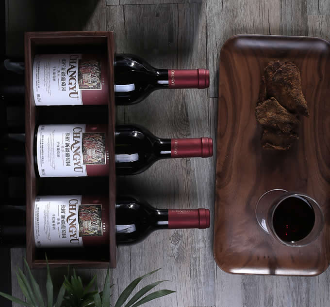 Black Walnut Wooden 3-bottle Wine Rack 