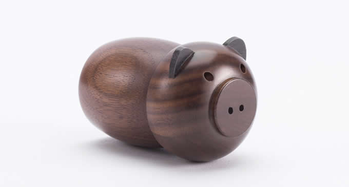 Black Walnut Wooden Pig Toothpick Holder 