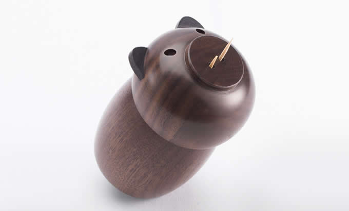 Black Walnut Wooden Pig Toothpick Holder 