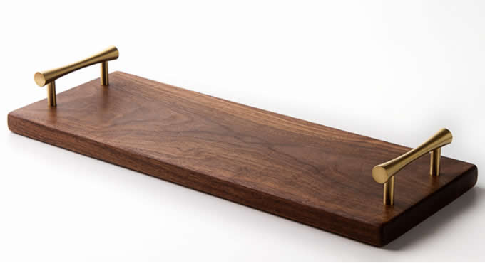  Black Walnut Wooden Serving Tray With Handles