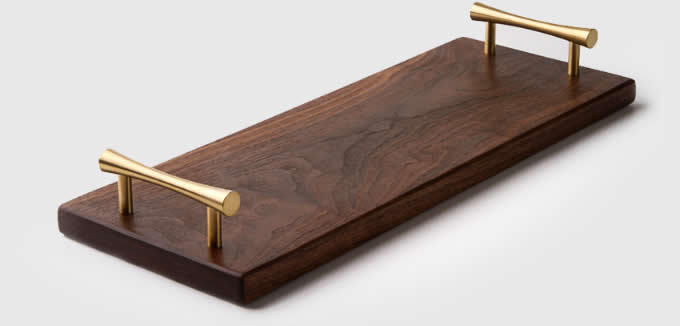  Black Walnut Wooden Serving Tray With Handles