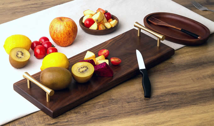  Black Walnut Wooden Serving Tray With Handles