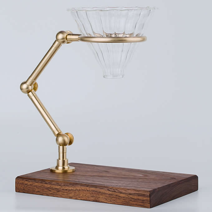 Brass & Wooden Pour Over Drip Coffee Maker Dripper Stand,Black Walnut Base 