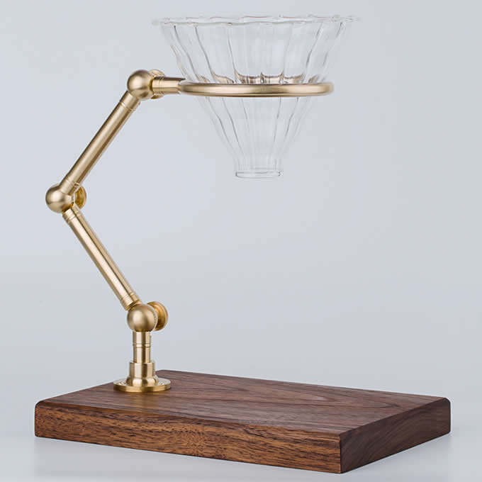 Fdit Brass Pour Over Coffee Dripper with Wood Base Stand Pour Over Coffee  Stand for Use with Coffee Dripper Coffee Filter Stand Perfect for Manual