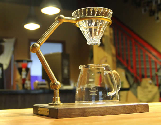 Brass & Wooden Pour Over Drip Coffee Maker Dripper Stand,Black Walnut Base 