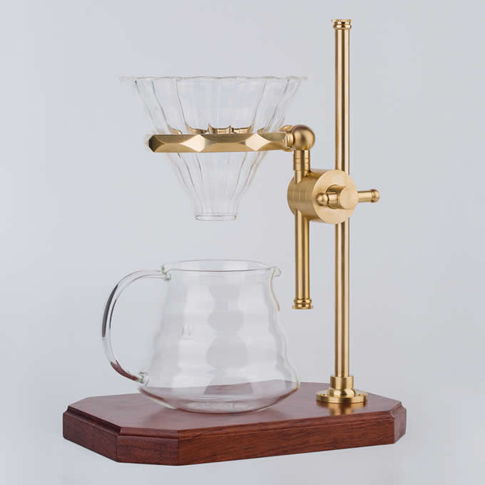 Black Walnut Base Brass Pour Over Drip Coffee Maker Dripper Stand