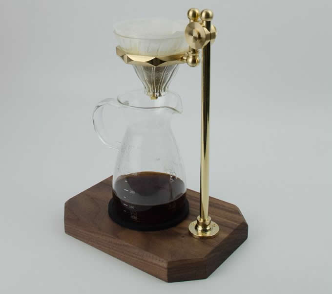  Simple Black Walnut Base Brass Pour Over Drip Coffee Maker Dripper Stand 