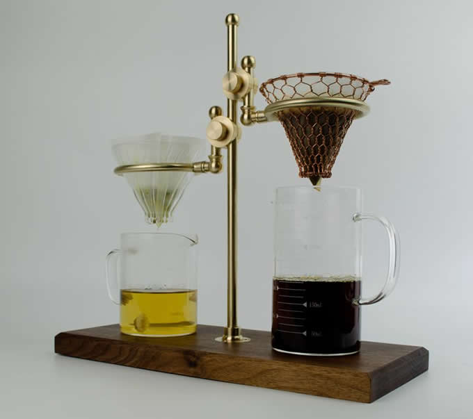  Simple Black Walnut Base Brass Pour Over Drip Coffee Maker Dripper Stand 