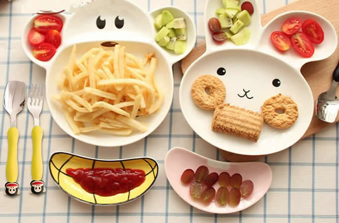 Cute Rabbit & Monkey Pattern Kid Dinner Dish
