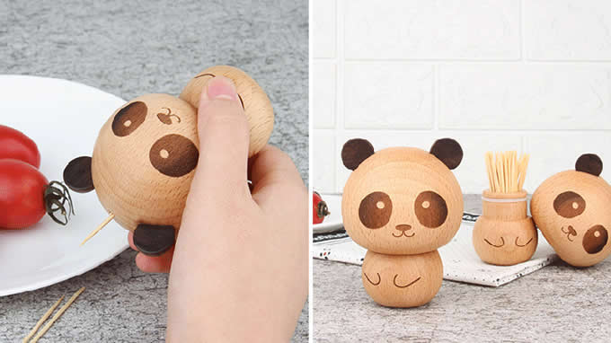 Cute Wooden Panda&Ice cream Toothpick Holder