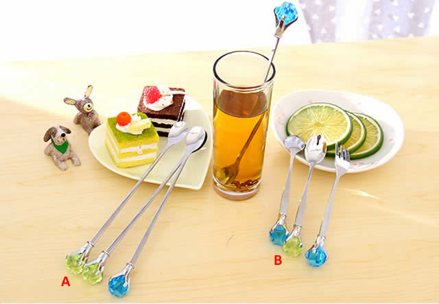 Faux  Rhinestone Decor Steel Spoon And Fork Set