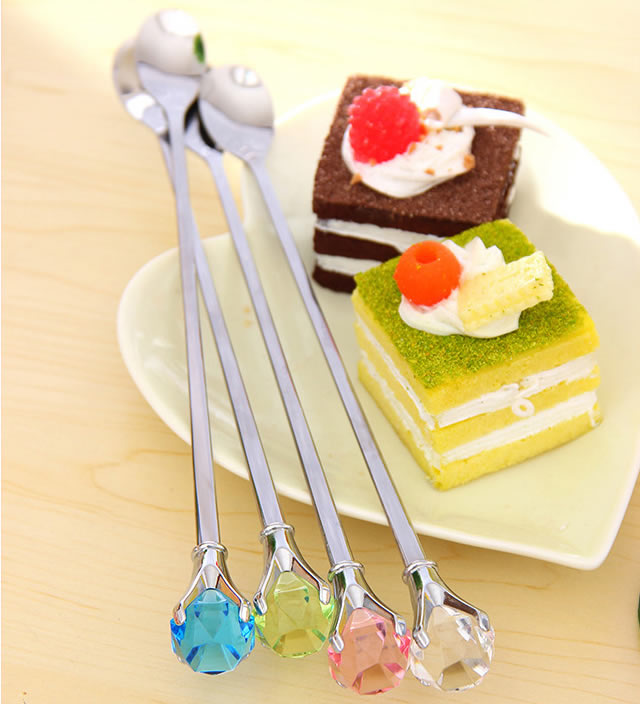 Faux  Rhinestone Decor Steel Spoon And Fork Set