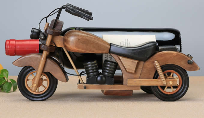  Handmade Wooden Motorcycle Wine Bottle Holder