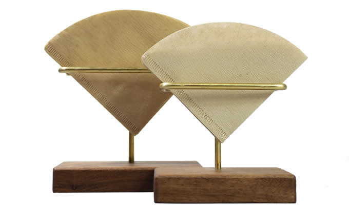 Modern Brass Coffee Filter Holder With Wooden Base