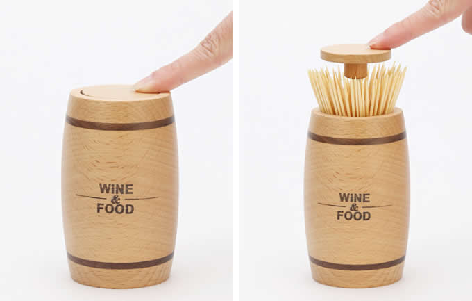  Push Style Wooden Automatic Toothpick Holder Container