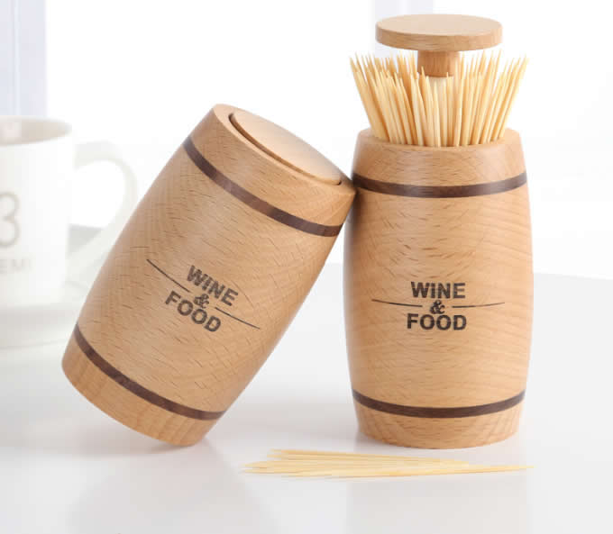  Push Style Wooden Automatic Toothpick Holder Container