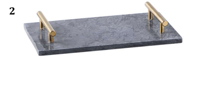 Rectangular Marble Tabletop Tray With Metal  Handle