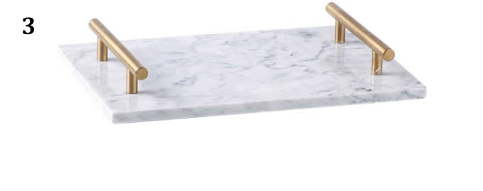 Rectangular Marble Tabletop Tray With Metal  Handle