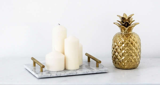 Rectangular Marble Tabletop Tray With Metal  Handle