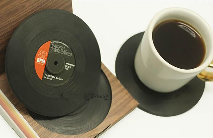  Set of 6 Vinyl Record Style  Silicone Coaster