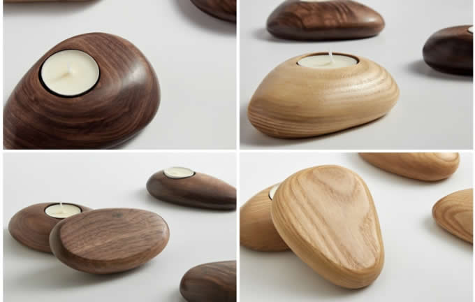   Tea Light Wooden Pebble Candle Holders  