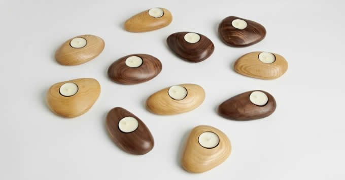   Tea Light Wooden Pebble Candle Holders  