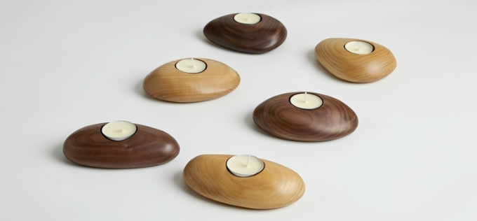   Tea Light Wooden Pebble Candle Holders  