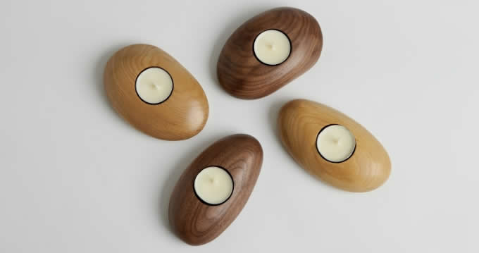   Tea Light Wooden Pebble Candle Holders  