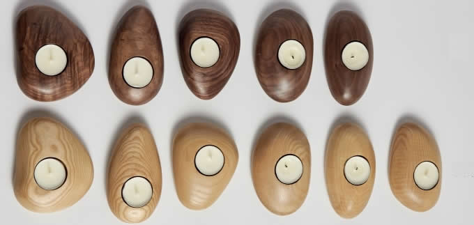   Tea Light Wooden Pebble Candle Holders  