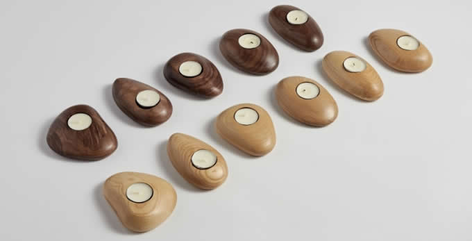   Tea Light Wooden Pebble Candle Holders  