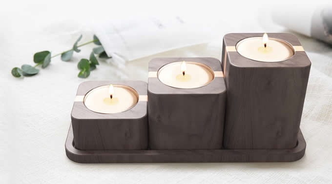 Tea Light Black Walnut Wooden Candle Holder Set