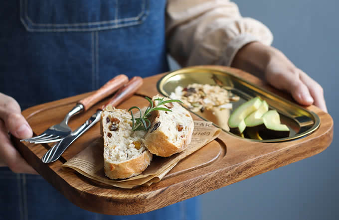 Wood Cutting Board  & Stainless  Dessert Serving Tray 