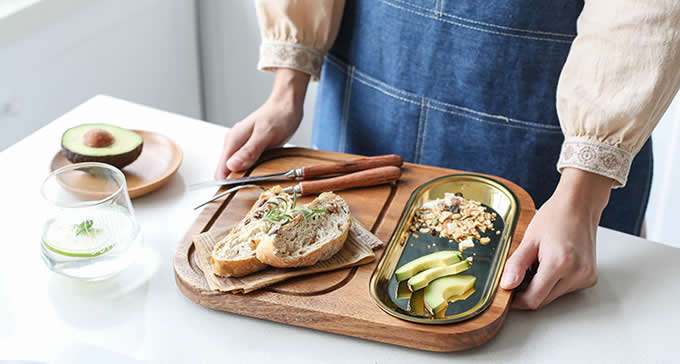 Wood Cutting Board  & Stainless  Dessert Serving Tray 