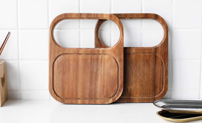 Wood Cutting Board  & Stainless  Dessert Serving Tray 