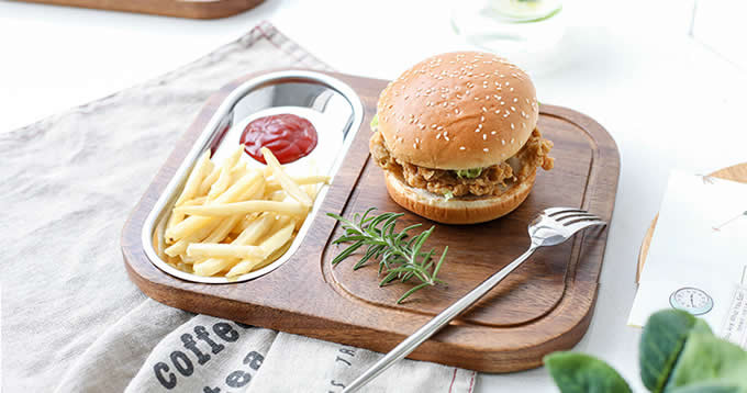 Wood Cutting Board  & Stainless  Dessert Serving Tray 