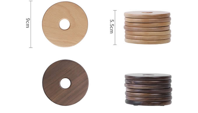 Wood Round Coaster Set of 6 with Holder