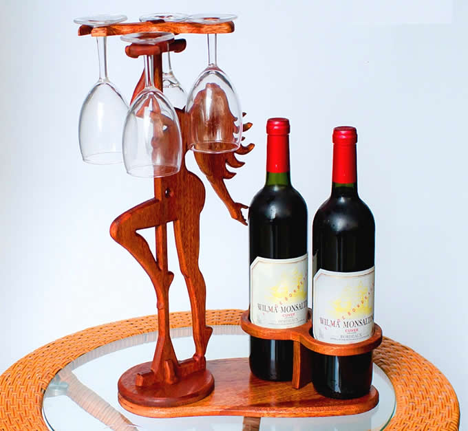 18+ Wooden Wine And Glass Holder