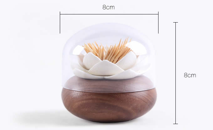 Wooden Lotus Flower Cotton Bud Holder Toothpick Case 