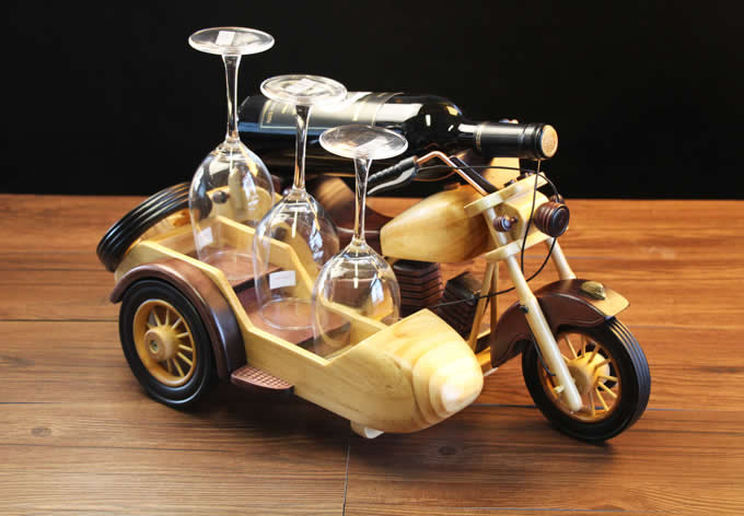 Wooden Motorcycle Wine Bottle Holder Wine Glass Holder Stemware Rack Drying Stand
