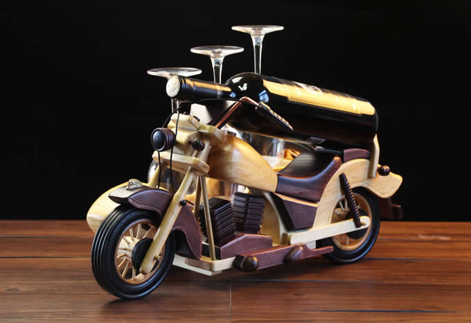 Wooden Motorcycle Wine Bottle Holder Wine Glass Holder Stemware Rack Drying Stand