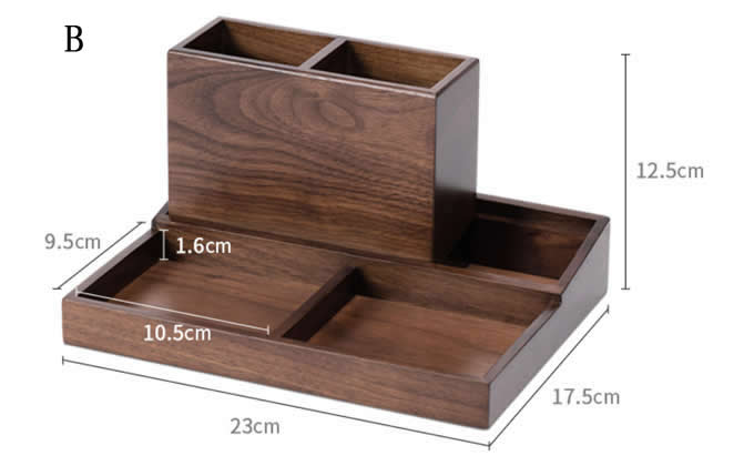 Wooden Multi-Functional Desk Organizer Box & TV Remote Control Holder/Pen Pencil Holder 